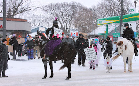 Crowd braves cold and snow for Freedom March through downtown Kincardine