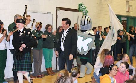Rick Mercer piped into gymnasium for warm welcome at Kincardine District Secondary School